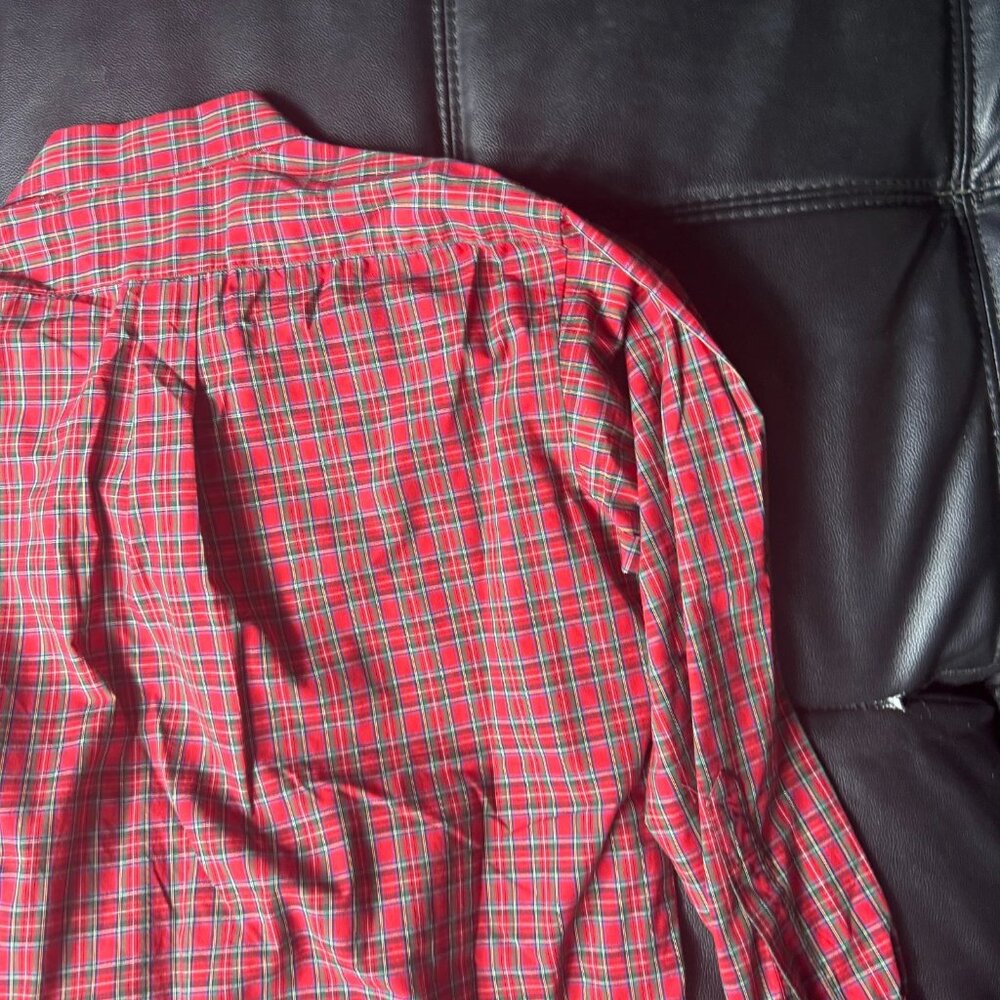 Vintage Huntington Men's Dress Shirt Red Plaid Egyptian Cotton Size 16.5-34 - Picture 6 of 14